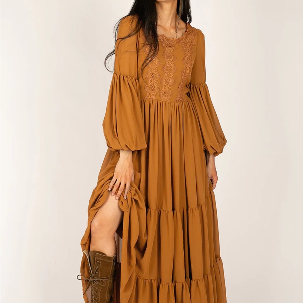 Joyfolie Margery Marigold chestnut Boho lace flowy ruffle Girl Dress Size 14 NEW